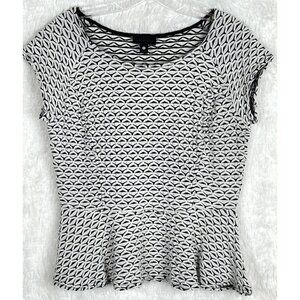 Worthington Petite Large Black White Short Sleeve Peplum Top